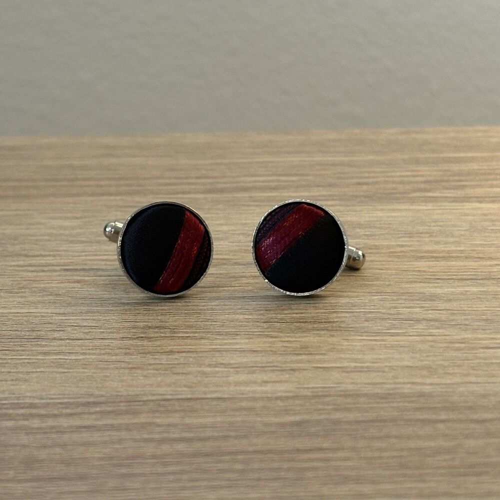 Vintage Black Red Round Cufflinks Retro Mod Mid Century Men’s Accessories